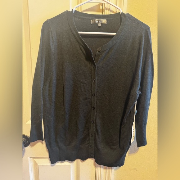 YeMak Black Crewneck Casual Button Down Sweater Cardigan Plus Size 2X - Picture 2 of 11